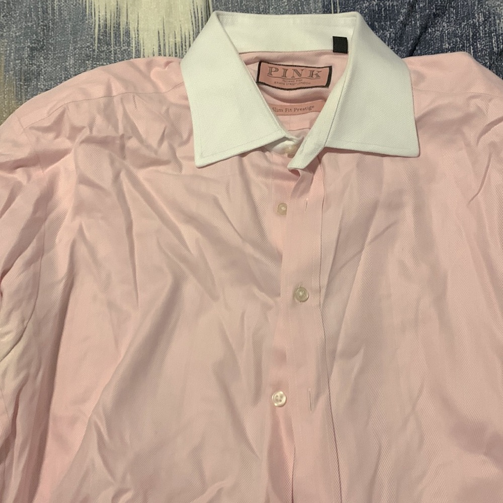 Mens Thomas Pink Slim Fit Prestige Pink Gatsby collar/sleeve Button-down Shirt